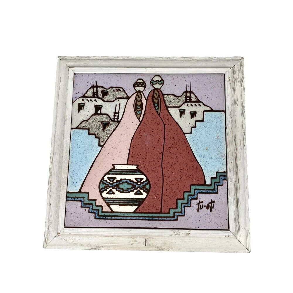 VTG 1990 Tu-Oti Earthtones Southwest Decorative Ceramic Art Tile 7.5 x 7.5 USA